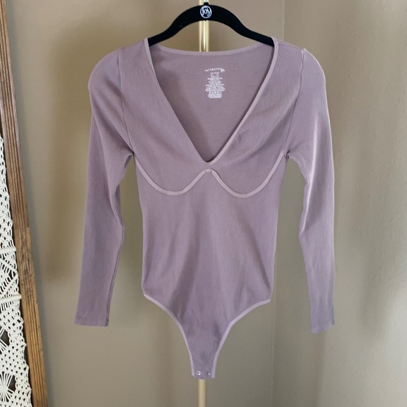 Intimately Free People Long Sleeve Snap-Closure Bodysuit XS/S - Mauve, Ribbed - Picture 1 of 7